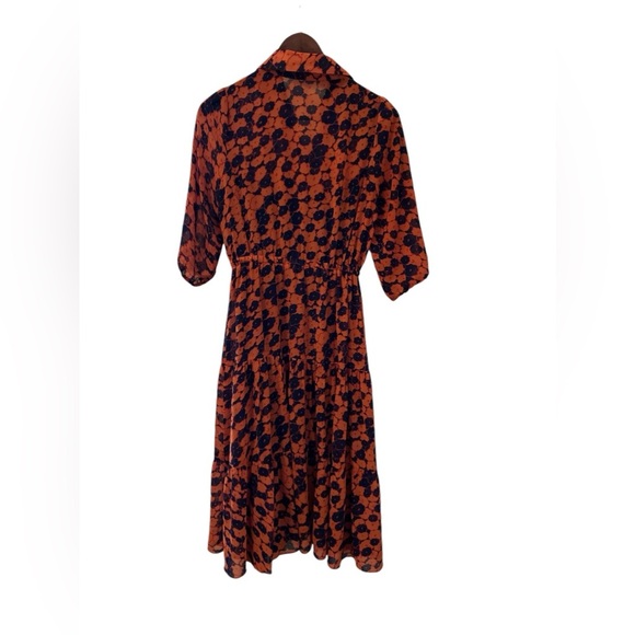 Women’s Orange & Navy Midi Dress. Size Medium - Picture 3 of 5